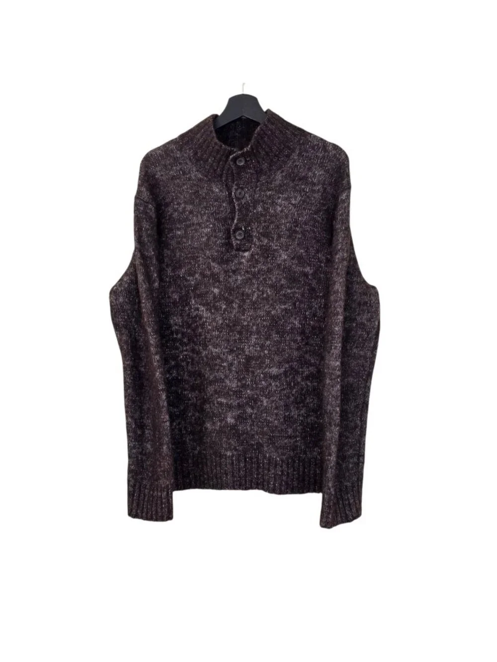 Gap Polo Sweater Men XL Marled Brown Mockneck LS Casual Grandpacore Cottage Edgy